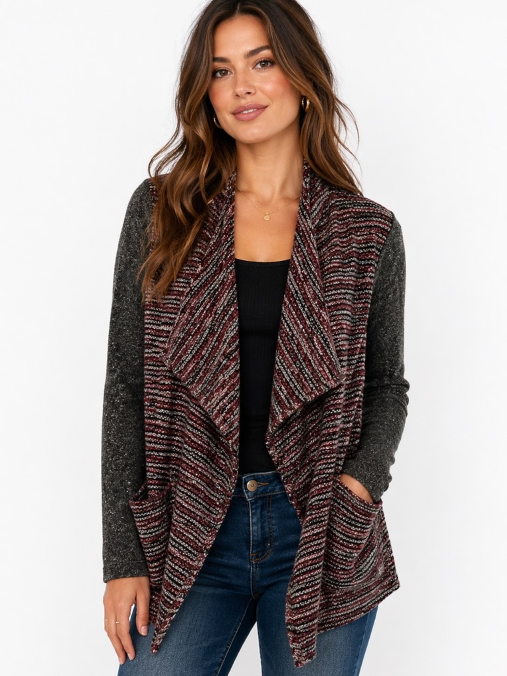 Lucky Brand Lotus Mixed Media Open Front Cardigan – Size Medium